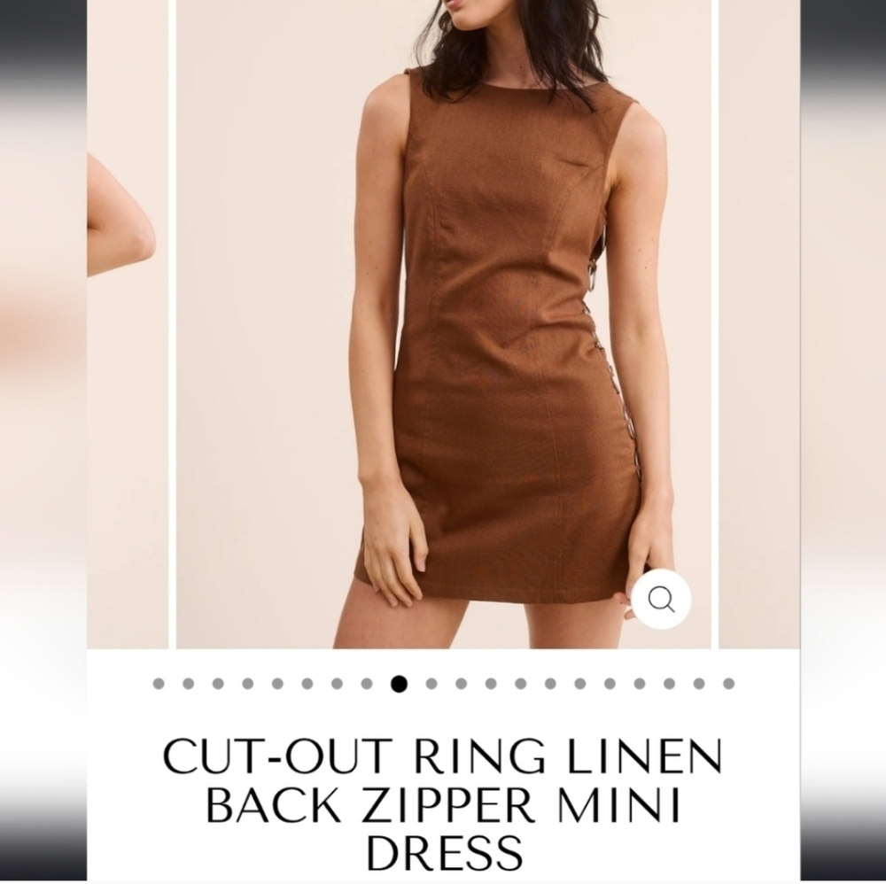 Brown Sleeveless Mini Dress with Met Side Ring Detail - Picture 3 of 5